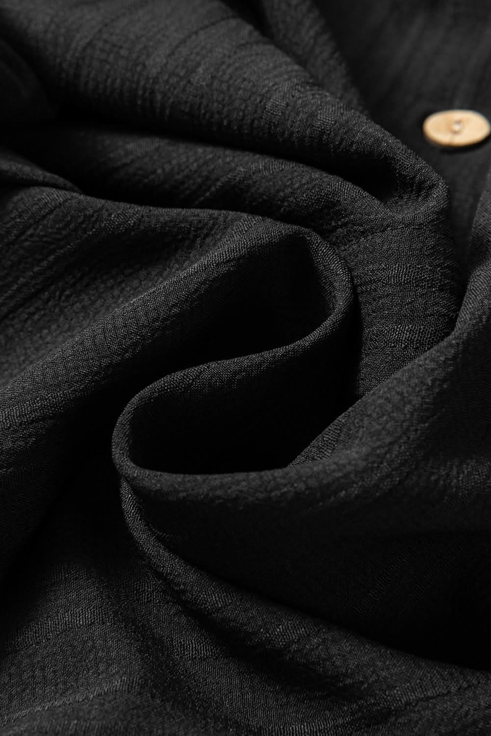 Black Solid Color Textured Buttoned Turn Down Collar Shirt - Love Salve